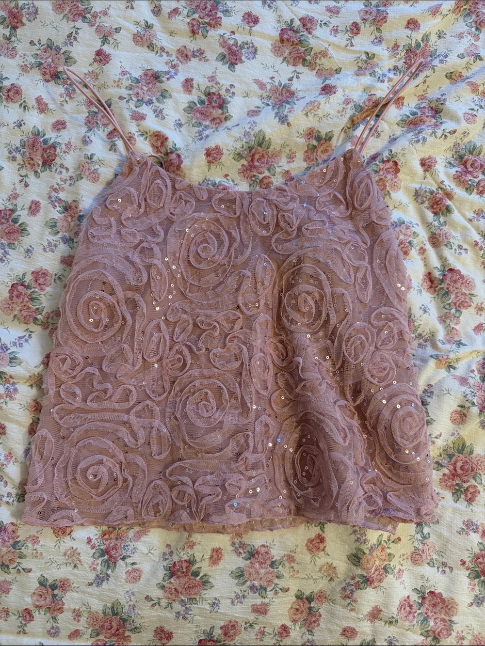 Rose-Embellished Dusty Pink Cami Top